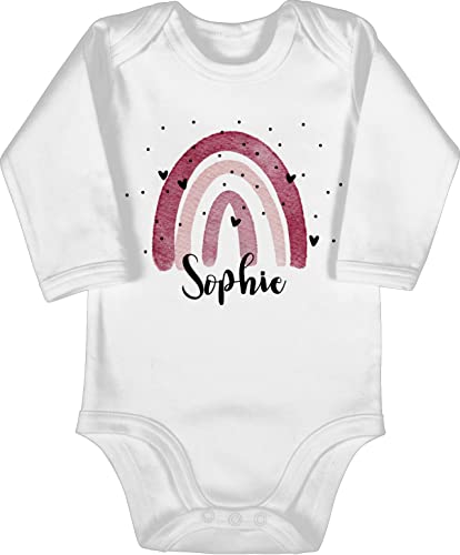 Baby Body langarm Mädchen Junge - Boho Regenbogen I Boho Rainbow - 3/6 Monate - Weiß - personalisierte babykleidung name kita strampler personalisierter bohemian selbst bedrucken bodys wunschtext von Geschenk mit Namen personalisiert by Shirtracer
