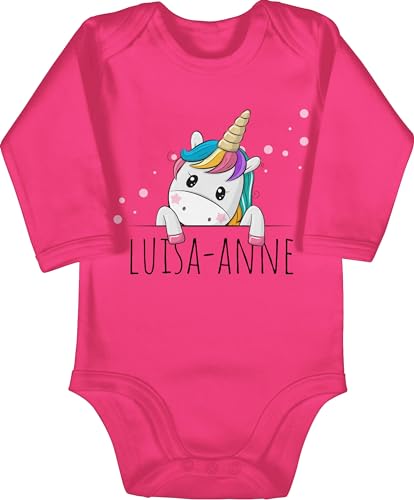 Baby Body langarm Mädchen Junge - Einhörner - Geschenk Einhorn Süß - 12/18 Monate - Fuchsia - unicorn unicorno babybody unicorns langarmbody einhörnern personalisierter personalisierte name von Geschenk mit Namen personalisiert by Shirtracer