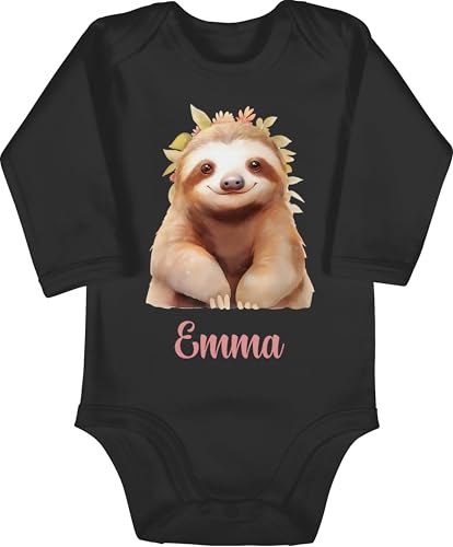 Baby Body langarm Mädchen Junge - Faultier Aquarell | Faultier Geschenke | Faultier-Liebhaber Geschenkidee | Fauli Fans - 3/6 Monate - Schwarz - faultiere faultieren für liebhaber von Geschenk mit Namen personalisiert by Shirtracer
