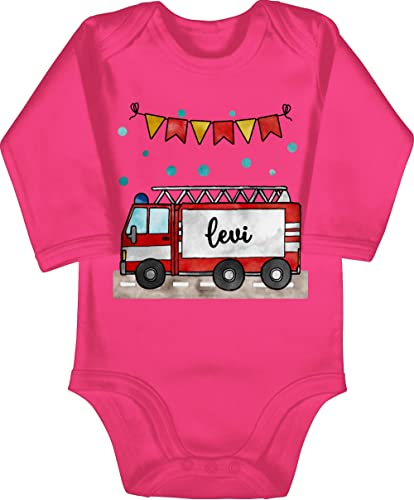 Baby Body langarm Mädchen Junge - Feuerwehrauto Motiv I Leiterwagen Geschenk Feuerwehr I Löschzug - 3/6 Monate - Fuchsia - jugendfeuerwehr name strampler feuerwehrgeschenk feuerwehrmann von Geschenk mit Namen personalisiert by Shirtracer