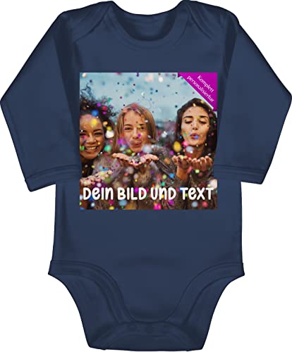 Baby Body langarm Mädchen Junge - Foto eigenem - Fotogeschenk I Geschenk Bild personalisiert I Geschenk mit Bild I Custom Photo - 12/18 Monate - Navy Blau - babybody bedrucken lassen vorne von Geschenk mit Namen personalisiert by Shirtracer