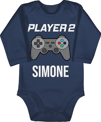 Baby Body langarm Mädchen Junge - Gaming - Player 2 Controller Spieler Zwei Zocker Gamer Daddeln Partner Partnerin Geschenk - 3/6 Monate - Navy Blau - zocken game name für von Geschenk mit Namen personalisiert by Shirtracer