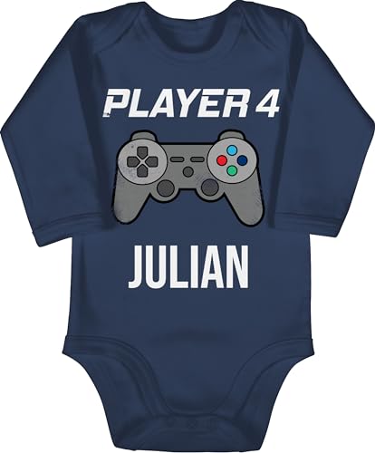 Baby Body langarm Mädchen Junge - Gaming - Player 4 Controller Spieler Vier Zocker Gamer Daddeln Partner Partnerin Geschenk - 3/6 Monate - Navy Blau - zocken babybody game strampler name für von Geschenk mit Namen personalisiert by Shirtracer