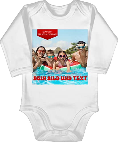 Baby Body langarm Mädchen Junge - Geschenk mit eigenem Foto und Text personalisiert I Eigenes Bild I Custom Photo Text - 12/18 Monate - Weiß - babysachen babybody bedrucken lassen vorne von Geschenk mit Namen personalisiert by Shirtracer