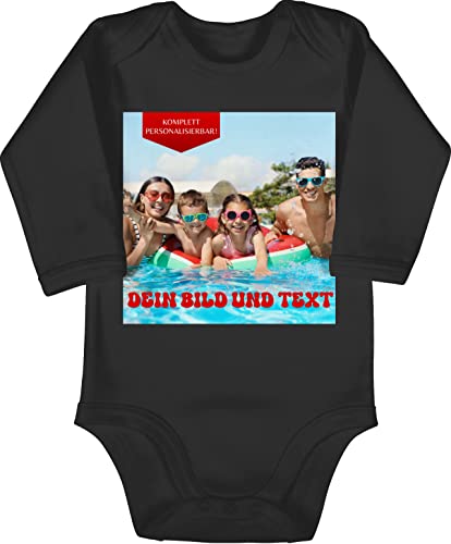 Baby Body langarm Mädchen Junge - Geschenk mit eigenem Foto und Text personalisiert I Eigenes Bild I Custom Photo Text - 6/12 Monate - Schwarz - babysachen babybody bedrucken lassen vorne von Geschenk mit Namen personalisiert by Shirtracer
