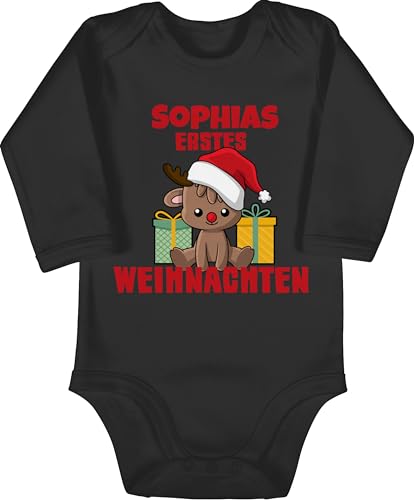 Baby Body langarm Mädchen Junge - Geschenke - Erstes Weihnachten mit Name - 6/12 Monate - Schwarz - weihnachtsbody christmas 1. strampler chrismas outfit weihnachts first langarmbody mein von Geschenk mit Namen personalisiert by Shirtracer