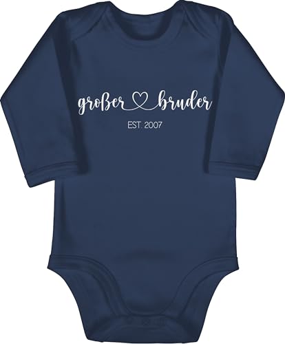 Baby Body langarm Mädchen Junge - Großer Bruder est - Ich werde großer Bruder Geschenk - Jahreszahl - 12/18 Monate - Navy Blau - big brother lang grosser 2024 geschenke für große großer+bruder von Geschenk mit Namen personalisiert by Shirtracer