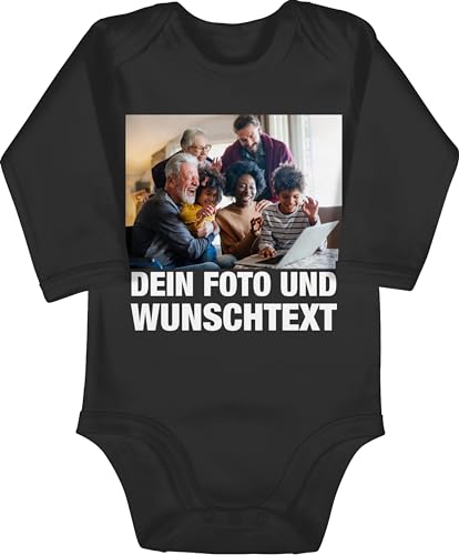 Baby Body langarm Mädchen Junge - Geschenk mit Bild I eigenem Foto I Name I eigener Text I Wunschtext - 6/12 Monate - Schwarz - personalisierte babysachen selbst drucken logo strampler von Geschenk mit Namen personalisiert by Shirtracer