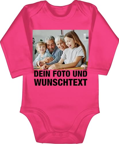 Baby Body langarm Mädchen Junge - Mit Foto I Eigenem Bild I Text I Name I Wunschtext - 6/12 Monate - Fuchsia - wunsch personalisierte babysachen selbst drucken photo strampler von Geschenk mit Namen personalisiert by Shirtracer