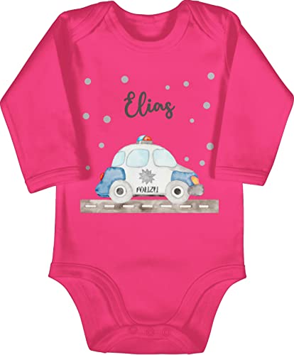 Baby Body langarm Mädchen Junge - Polizei Blaulicht Bundespolizei Polizeiauto Polizist - 12/18 Monate - Fuchsia - polizisten name babybody für auto strampler fuer kinder babykleidung von Geschenk mit Namen personalisiert by Shirtracer