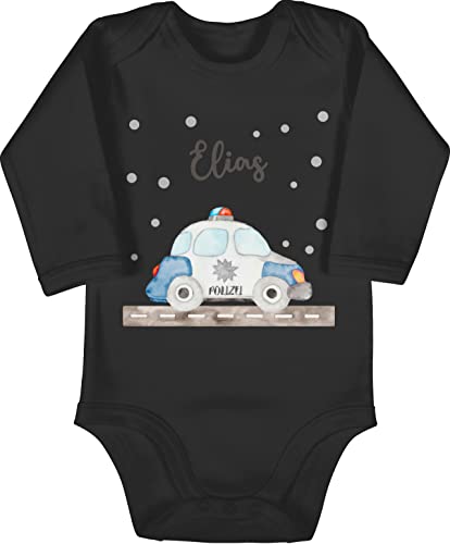Baby Body langarm Mädchen Junge - Polizei Blaulicht Bundespolizei Polizeiauto Polizist - 3/6 Monate - Schwarz - polizisten name babybody für auto strampler fuer kinder babykleidung personalisierte von Geschenk mit Namen personalisiert by Shirtracer
