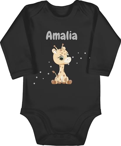 Baby Body langarm Mädchen Junge - Süße Giraffe Giraffen Giraffenbulle Giraffenmotiv - 3/6 Monate - Schwarz - name und strampler einer babykleidung babystrampler babybody kinder von Geschenk mit Namen personalisiert by Shirtracer
