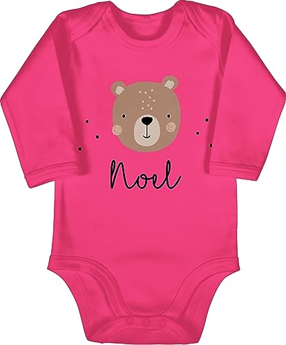 Baby Body langarm Mädchen Junge - Süßer Bär I Bären I Bärenmotiv I Bear - 3/6 Monate - Fuchsia - personalisierter teddy name strampler bärchen tier bodies teddybär tiere langarmbody von Geschenk mit Namen personalisiert by Shirtracer
