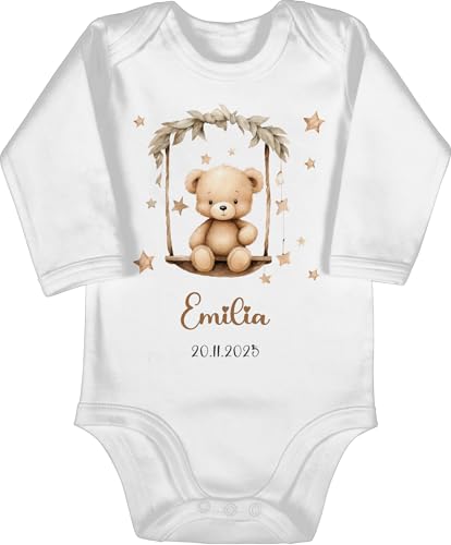Baby Body langarm Mädchen Junge - Süßer Bär Bären Geschenk mit Name - 3/6 Monate - Weiß - bear bärchen babybody bärenmotiv kissen langarmbody teddy teddybär personalisierte geschenke kind von Geschenk mit Namen personalisiert by Shirtracer