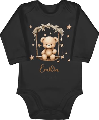 Baby Body langarm Mädchen Junge - Süßer Bär Bären Geschenk mit Name - 6/12 Monate - Schwarz - bear bärchen babybody bärenmotiv kissen langarmbody teddy teddybär personalisierte geschenke von Geschenk mit Namen personalisiert by Shirtracer