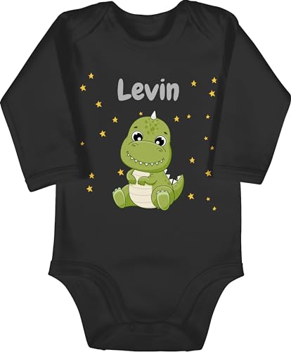 Baby Body langarm Mädchen Junge - Süßer Dino Dinosaurier Dinosaurus Dinomotiv - 12/18 Monate - Schwarz - tier jungen tieren kinder saurier dinosaur name personalisierte dinosaurs personalisierter von Geschenk mit Namen personalisiert by Shirtracer