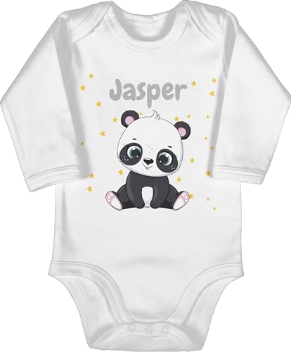 Baby Body langarm Mädchen Junge - Süßer Panda Pandabär Pandabären - 3/6 Monate - Weiß - pandabären￼ name strampler bär kindergarten ausgefallene personalisierte personalisierter personal von Geschenk mit Namen personalisiert by Shirtracer