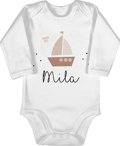 Baby Body langarm Mädchen Junge - Süßes Segelboot Boot Segler - 3/6 Monate - Weiß - segler-geschenk und name von Geschenk mit Namen personalisiert by Shirtracer