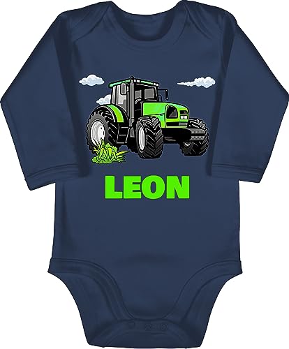 Baby Body langarm Mädchen Junge - Geschenk Traktor mit Name personalisiert I Trecker Fan I Zugmaschine I Bulldog I Schlepper - 3/6 Monate - Navy Blau - traktoren strampler landwirtschaft von Geschenk mit Namen personalisiert by Shirtracer
