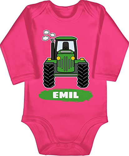 Baby Body langarm Mädchen Junge - Traktor Trekker Buldog Schlepper - 6/12 Monate - Fuchsia - name kinder trecker und geschenke fans eigenem bulldog bauern traktormotiv personalisierte von Geschenk mit Namen personalisiert by Shirtracer