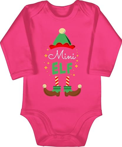 Baby Body langarm Mädchen Junge - Weihnachten Geschenke - Mini Elf mit Wunschtext Kinder Text - 3/6 Monate - Fuchsia - weihnachtsbody christmas strampler chrismas outfit weihnachts langarmbody von Geschenk mit Namen personalisiert by Shirtracer