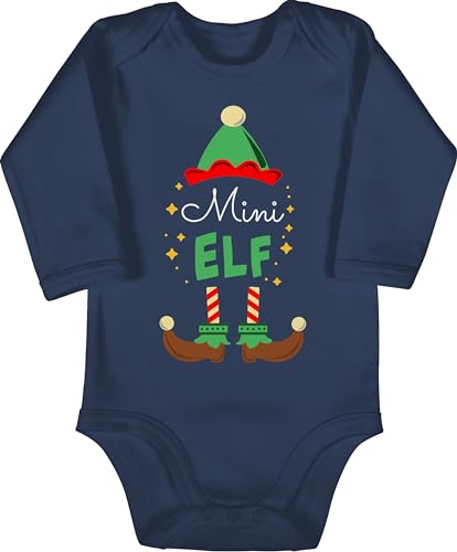 Baby Body langarm Mädchen Junge - Weihnachten Geschenke - Mini Elf mit Wunschtext Kinder Text - 3/6 Monate - Navy Blau - weihnachtsbody christmas strampler chrismas outfit weihnachts langarmbody von Geschenk mit Namen personalisiert by Shirtracer