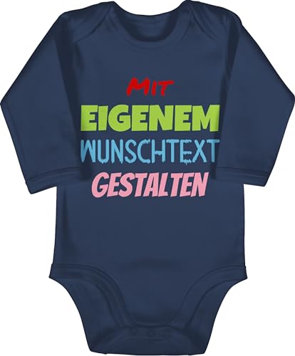 Baby Body langarm Mädchen Junge - Aufdruck selbst gestalten - Wunschtext - 3/6 Monate - Navy Blau - personalisierte babysachen 4 zeilen strampler babygeschenke neffe personalisierter babykleidung von Geschenk mit Namen personalisiert by Shirtracer