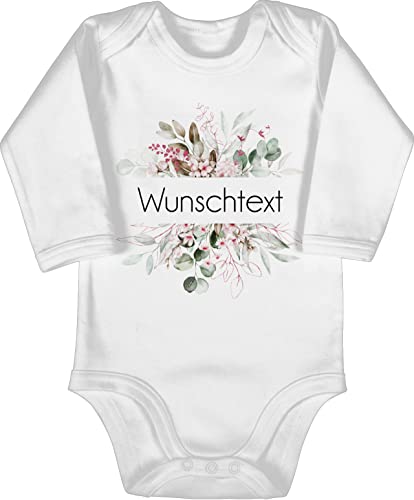 Baby Body langarm Mädchen Junge - Aufdruck selbst gestalten - Wunschtext I Geschenk personalisiert I Geschenk Weihnachten - 12/18 Monate - Weiß - personalisierte babysachen 4 zeilen blume von Geschenk mit Namen personalisiert by Shirtracer