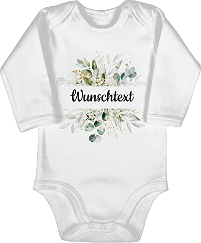 Baby Body langarm Mädchen Junge - Aufdruck selbst gestalten - Wunschtext Text I eigener Text - 3/6 Monate - Weiß - personalisierte babysachen 4 zeilen blumen strampler babygeschenke neffe von Geschenk mit Namen personalisiert by Shirtracer