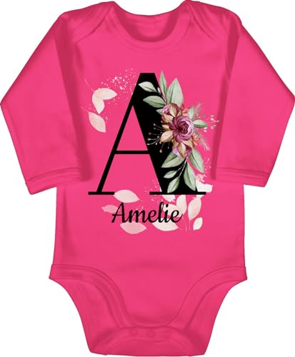 Baby Body langarm Mädchen Junge - Bekleidung kreativ und Anfangsbuchstabe - Buchstabe anpassbar mit Name I Geschenk Initialen - 6/12 Monate - Fuchsia - personalisierter buchstaben a babybody von Geschenk mit Namen personalisiert by Shirtracer