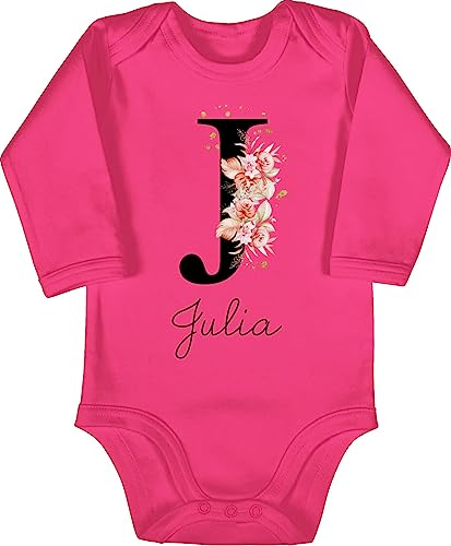 Baby Body langarm Mädchen Junge personalisiert mit Namen - Baby Mädchen Bekleidung kreativ mit Name und Anfangsbuchstabe - Buchstabe anpassbar I Wunschname Anfangsbuchstabe - 6/12 Monate - Fuchsia von Geschenk mit Namen personalisiert by Shirtracer