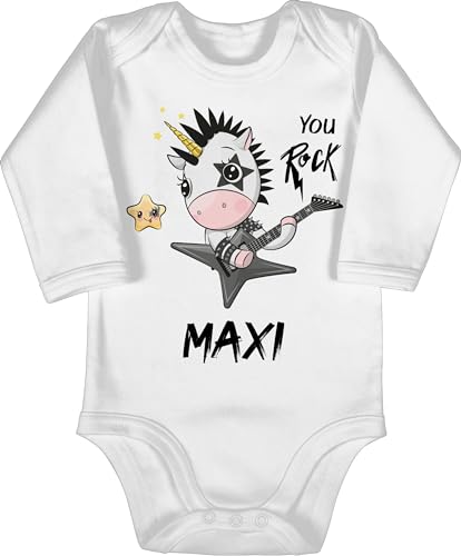 Baby Body langarm Mädchen Junge - Metal Rock Einhorn - You Rock Geschenk Gitarrist Rocker Death Metal Unicorn - 6/12 Monate - Weiß - und motiv name geschenke personalisiertes einhörnern von Geschenk mit Namen personalisiert by Shirtracer