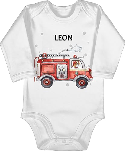 Baby Body langarm Mädchen Junge - Feuerwehr Auto Feuerwehrauto 112 Fire Truck Löschfahrzeug - 3/6 Monate - Weiß - geschenke strampler und personalisiertes name freiwillige neugeborenen von Geschenk mit Namen personalisiert by Shirtracer