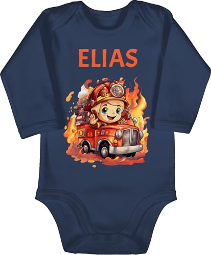 Baby Body langarm Mädchen Junge - Feuerwehr - Geschenk Feuerwehrmann mit Name personalisiert I Löschfahrzeug Motiv - 3/6 Monate - Navy Blau - feuerwehrauto auto strampler jugendfeuerwehr und von Geschenk mit Namen personalisiert by Shirtracer