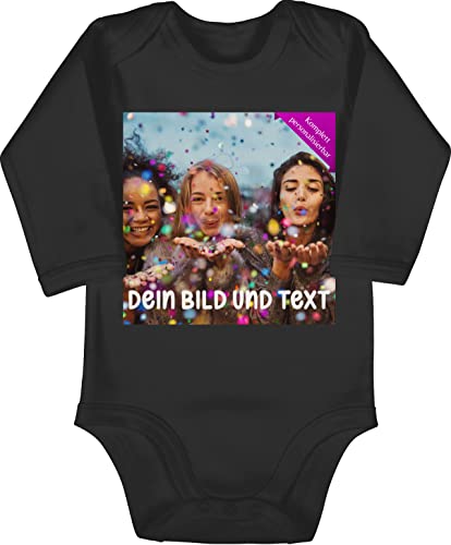 Baby Body langarm Mädchen Junge - Foto eigenem - Fotogeschenk I Geschenk Bild personalisiert I Geschenk mit Bild I Custom Photo - 3/6 Monate - Schwarz - babybody bedrucken lassen vorne von Geschenk mit Namen personalisiert by Shirtracer