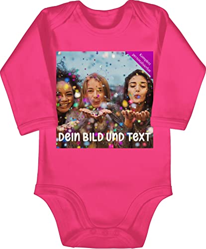 Baby Body langarm Mädchen Junge - Foto eigenem Bild - Fotogeschenk - 6/12 Monate - Fuchsia - personalisierter selber bedrucken fun bodys strampler selbst gestalten babybody aufdrucken bilder von Geschenk mit Namen personalisiert by Shirtracer