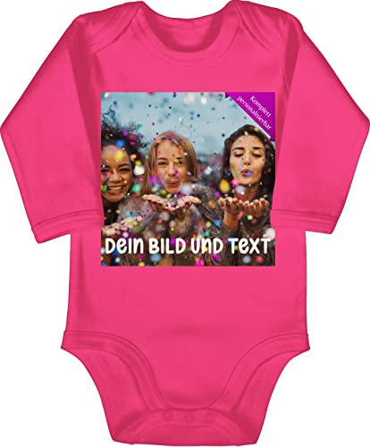 Baby Body langarm Mädchen Junge - Foto eigenem - Fotogeschenk I Geschenk Bild personalisiert I Geschenk mit Bild I Custom Photo - 6/12 Monate - Fuchsia - babybody bedrucken lassen vorne von Geschenk mit Namen personalisiert by Shirtracer