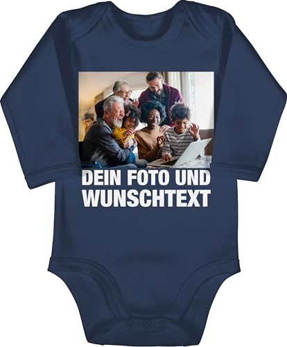 Baby Body langarm Mädchen Junge - Mit Bild eigenem Foto Name Text Wunschtext - 6/12 Monate - Navy Blau - gestalten strampler selbst personalisierter aufdrucken drucken personalisiertes von Geschenk mit Namen personalisiert by Shirtracer