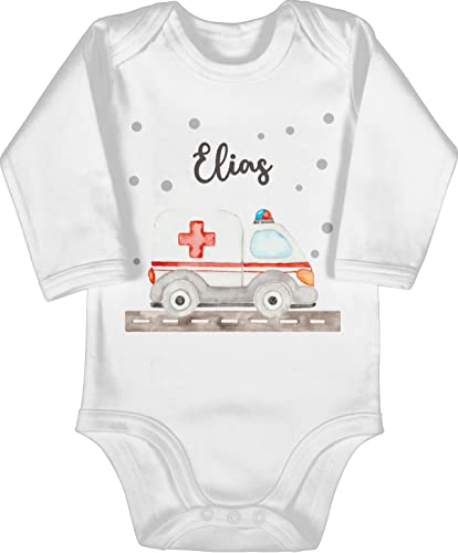 Baby Body langarm Mädchen Junge - Krankenwagen Blaulicht Rettungswagen Ambulanz Rettungsauto Rettungsdienst - 3/6 Monate - Weiß - baby+rettungsdienst strampler geschenke von Geschenk mit Namen personalisiert by Shirtracer