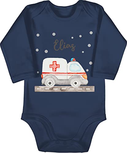 Baby Body langarm Mädchen Junge - Krankenwagen Blaulicht Rettungswagen Ambulanz Rettungsauto Rettungsdienst - 6/12 Monate - Navy Blau - geschenke strampler baby+rettungsdienst von Geschenk mit Namen personalisiert by Shirtracer