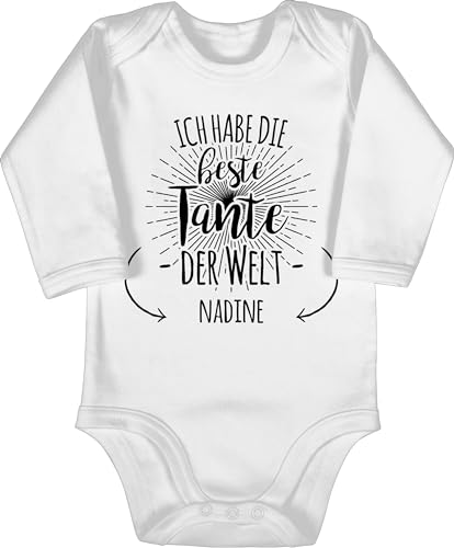 Baby Body langarm Mädchen Junge - Ich habe die beste Tante der Welt - Tante ist die Beste - Für die beste Tante Geschenk - Auntie - 3/6 Monate - Weiß - babybody tanten langarmbody von Geschenk mit Namen personalisiert by Shirtracer