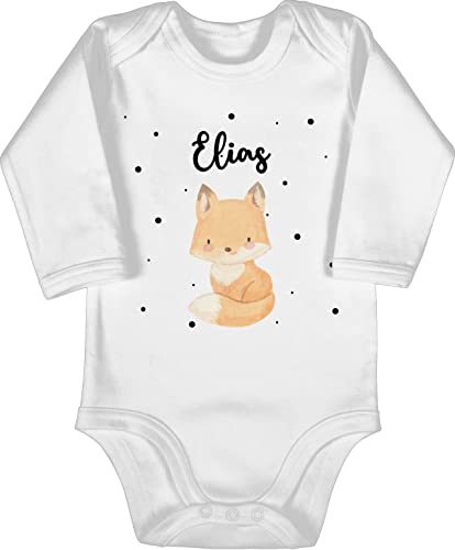 Baby Body langarm Mädchen Junge - Tiere - Süßer Fuchs - 3/6 Monate - Weiß - waldtiere personalisierte geschenke kita strampler tier name babykleidung tieren tiermotiv ausgefallene von Geschenk mit Namen personalisiert by Shirtracer