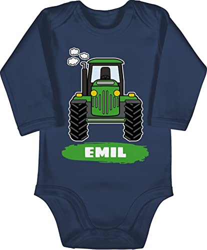 Baby Body langarm Mädchen Junge - Traktor Trekker Buldog Schlepper - 3/6 Monate - Navy Blau - trecker name kinder bauer strampler tractors traktorfans landwirt traktor, bauern traktorfahrer von Geschenk mit Namen personalisiert by Shirtracer