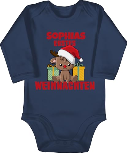 Baby Body langarm Mädchen Junge - Geschenke - Erstes Weihnachten mit Name - 3/6 Monate - Navy Blau - weihnachtsbody christmas 1. strampler chrismas outfit weihnachts first langarmbody mein von Geschenk mit Namen personalisiert by Shirtracer