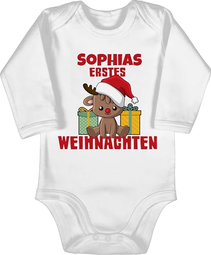 Baby Body langarm Mädchen Junge - Geschenke - Erstes Weihnachten mit Name - 3/6 Monate - Weiß - personalisiertes weihnachts mein jungen weihnachtliches weinachten weihnachtliche christmas frohe von Geschenk mit Namen personalisiert by Shirtracer