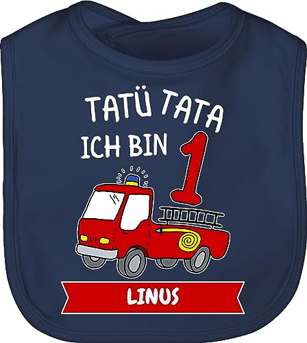 Baby Lätzchen - 1. Geburtstag - Tatü Tata Ich bin 1 - Tatütata ich werde 1 Feuerwehrauto ist da - Unisize - Navy Blau - 1.geburtstag latz 1st birthday babylatz eins laetzchen erster one von Geschenk mit Namen personalisiert by Shirtracer
