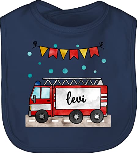 Baby Lätzchen - Feuerwehrauto Motiv I Leiterwagen Geschenk Feuerwehr I Löschzug - Unisize - Navy Blau - personalisierte geschenke kinderlätzchen jugendfeuerwehr name schlabberlatz auto von Geschenk mit Namen personalisiert by Shirtracer