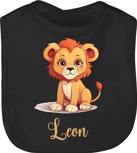 Baby Lätzchen - Löwen - Löwe König der Tiere Leu mit Namen - Zootiere Tiermotiv - Unisize - Schwarz - personalisierte geschenke löwenmotiv leon latz personalisiertes tier name sabberlätzchen von Geschenk mit Namen personalisiert by Shirtracer