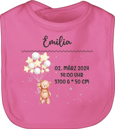 Baby Lätzchen - Zur Geburt - Geburtsgeschenk Teddy Bär Datum Uhrzeit Gewicht Größe - Unisize - Pink - schwangerschaft geschenke schwangerschafts verkündung personalisiertes babygeschenk von Geschenk mit Namen personalisiert by Shirtracer