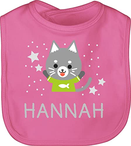 Baby Lätzchen - Katzen - Bild Comic Katze lustig und Dein Name - Unisize - Pink - kindergarten latz für eine katzenliebhaberin personalisierte cat süße namens druck katzenmotiv katzenbesitzerin von Geschenk mit Namen personalisiert by Shirtracer